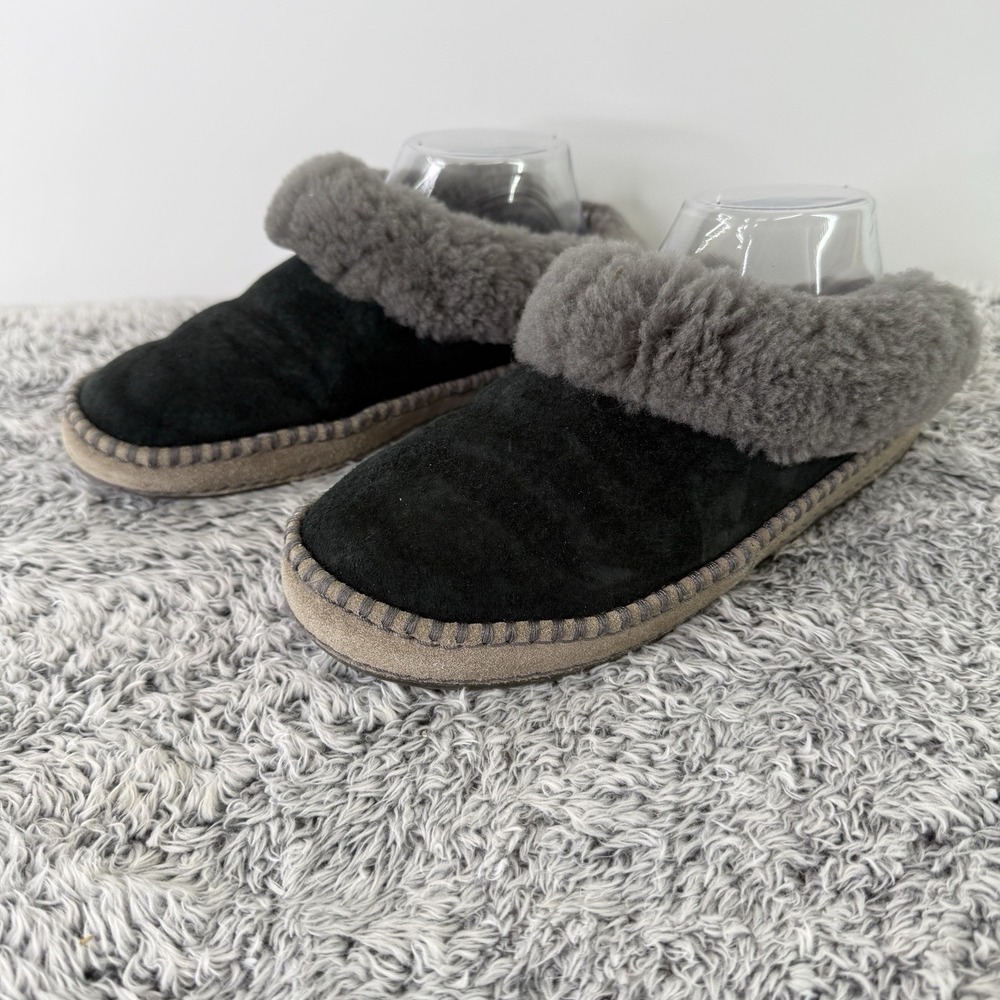 Uggs Slippers Black Gray Slip On Sheepskin Suede Shoes Women's Size 7